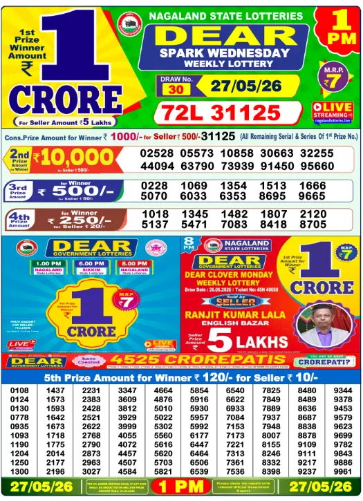 Dear Lottery 1PM Result 27-05-26 May 27, 2026