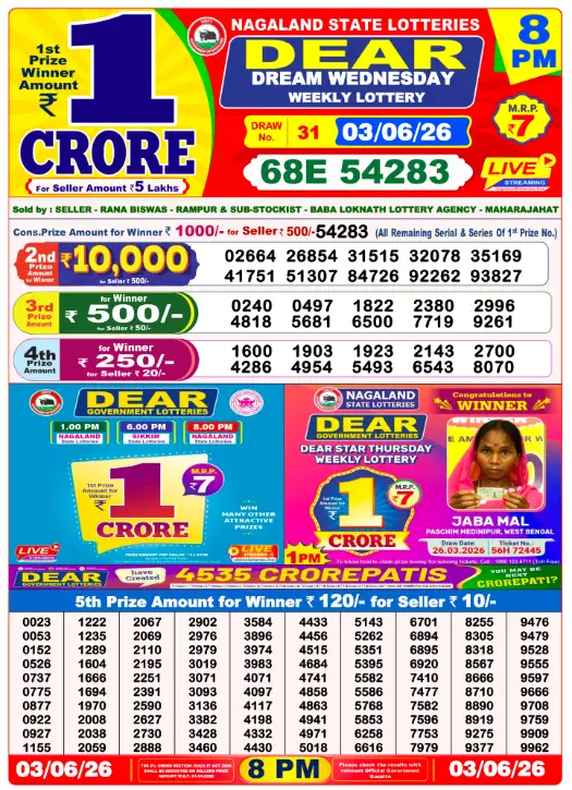 Dear Lottery 8PM Result 03-06-26 June 03, 2026