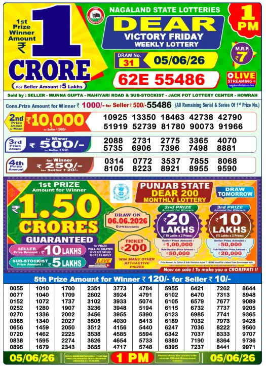 Dear Lottery 1PM Result 05-06-26 June 05, 2026